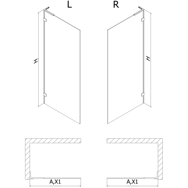 Mexen Lunar L sprchová stěna Walk-in levá 110 x 200 cm, transparentní 8 mm, černá - 830L-110-000-70-00-L
