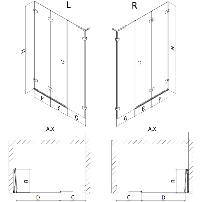 Mexen Lunar-F L sprchové dveře skládací pravé 125 cm, transparentní, kartáčovaný nikl - 836SL-125-050-97-00-P