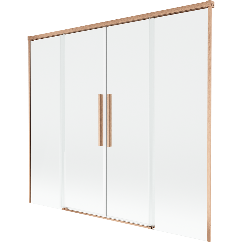 Mexen Rox dvoukřídlý posuvný koupelnový paraván 180 x 150 cm, průhledný, kartáčovaná měď - 8C9-180-002-65-00