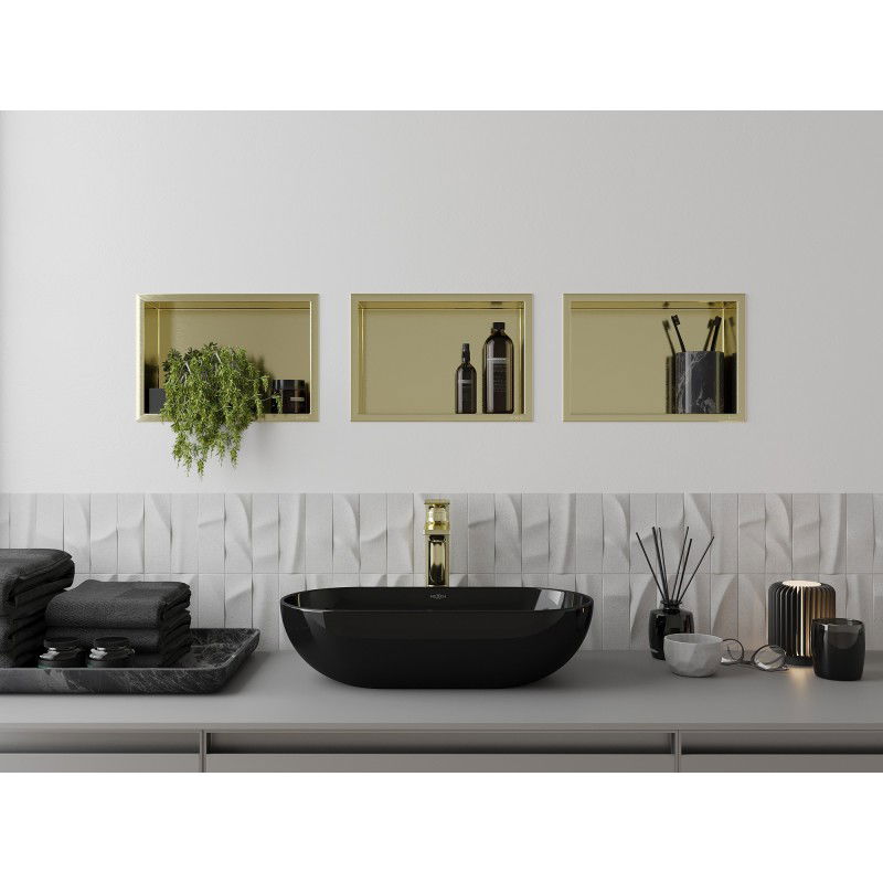 Mexen X-Wall-R nástěnná police s límcem 30 x 20 cm, zlatá kartáčovaná - 1950302010