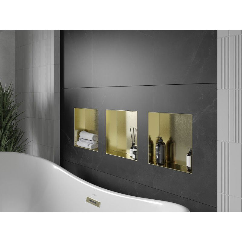 Mexen X-Wall-NR nástěnná police bez lemu 30 x 30 cm, zlatá kartáčovaná - 1951303010