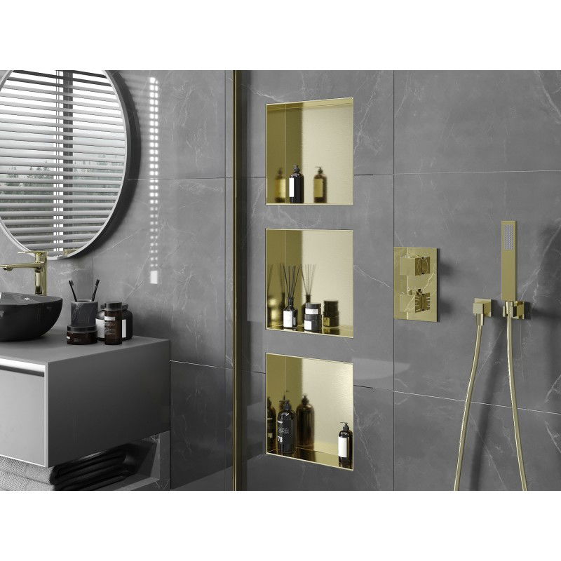 Mexen X-Wall-NR nástěnná police bez lemu 30 x 30 cm, zlatá kartáčovaná - 1951303010