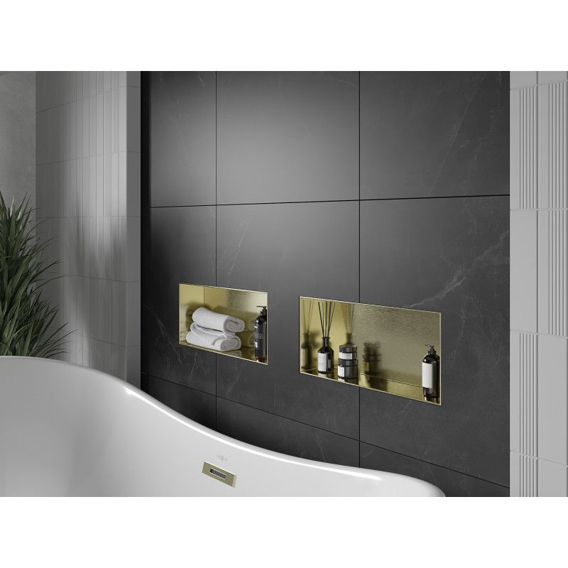 Mexen X-Wall-NR police do výklenku bez lemu 45 x 20 cm, zlatá kartáčovaná - 1951452010