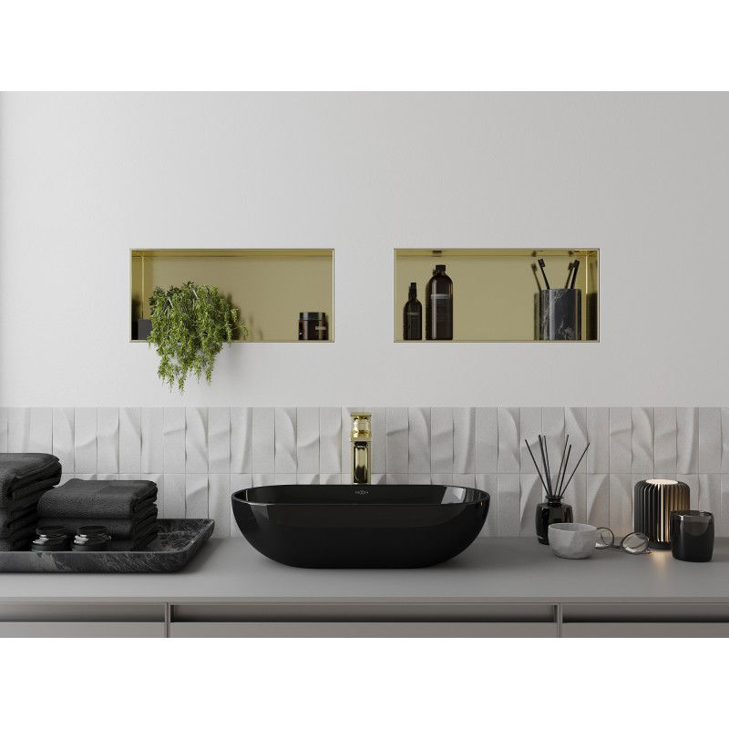 Mexen X-Wall-NR police do výklenku bez lemu 45 x 20 cm, zlatá kartáčovaná - 1951452010