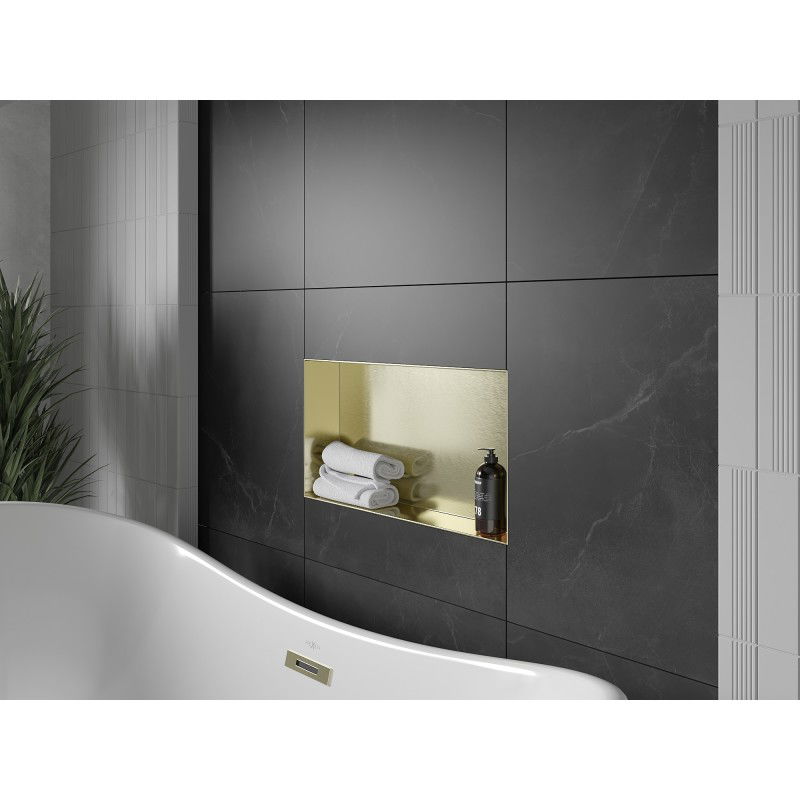 Mexen X-Wall-NR police do výklenku bez okraje 60 x 30 cm, kartáčované zlato - 1951603010