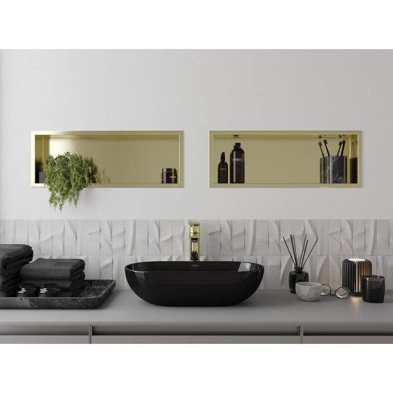 Mexen X-Wall-R rohová police s límcem 60 x 20 cm, zlatá kartáčovaná - 1950602010