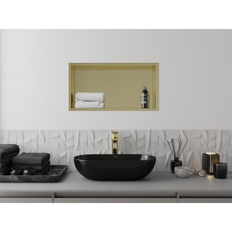 Mexen X-Wall-R výklenková polička s límcem 60 x 30 cm, zlatá kartáčovaná - 1950603010