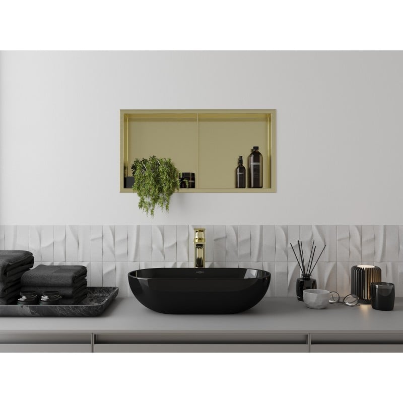 Mexen X-Wall-R vestavná police s límcem a policí 60 x 30 cm, kartáčovaná zlatá - 1950603010S