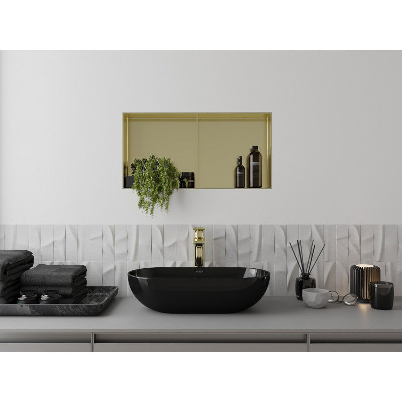 Mexen X-Wall-NR Nástěnná police bez límce s policí 60 x 30 cm, kartáčovaná zlatá - 1951603010S