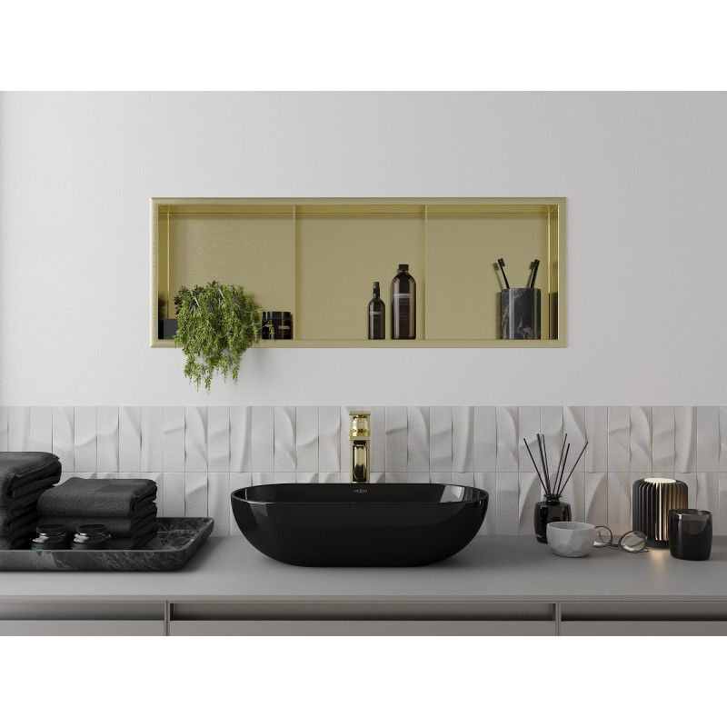 Mexen X-Wall-R nástěnná police s límcem a policí 90 x 30 cm, zlatá kartáčovaná - 1950903010S