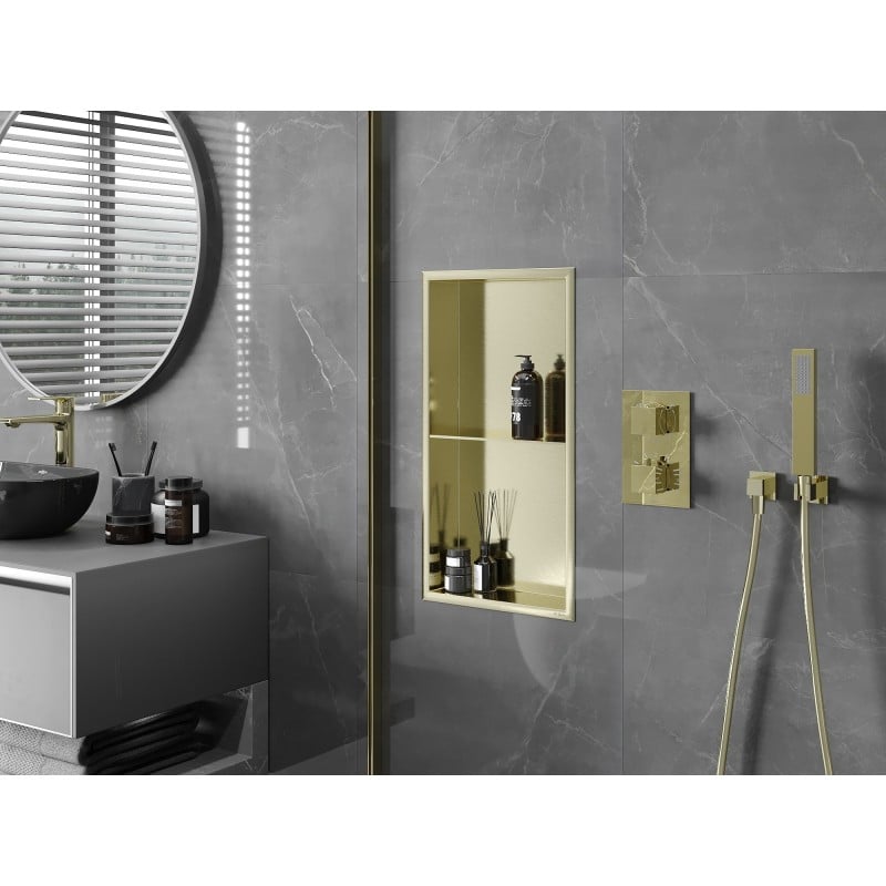 Mexen X-Wall-R vestavná police s límcem a policí 60 x 30 cm, kartáčovaná zlatá - 1950603010S