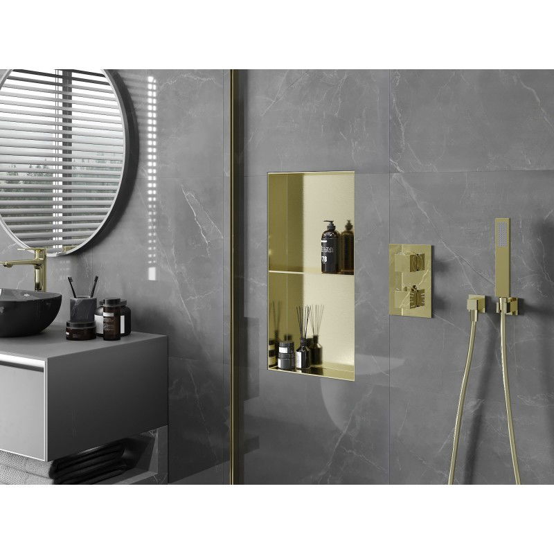 Mexen X-Wall-NR Nástěnná police bez límce s policí 60 x 30 cm, kartáčovaná zlatá - 1951603010S