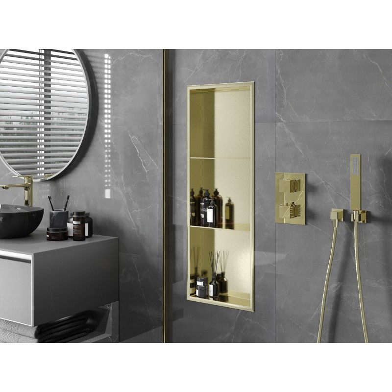 Mexen X-Wall-R nástěnná police s límcem a policí 90 x 30 cm, zlatá kartáčovaná - 1950903010S