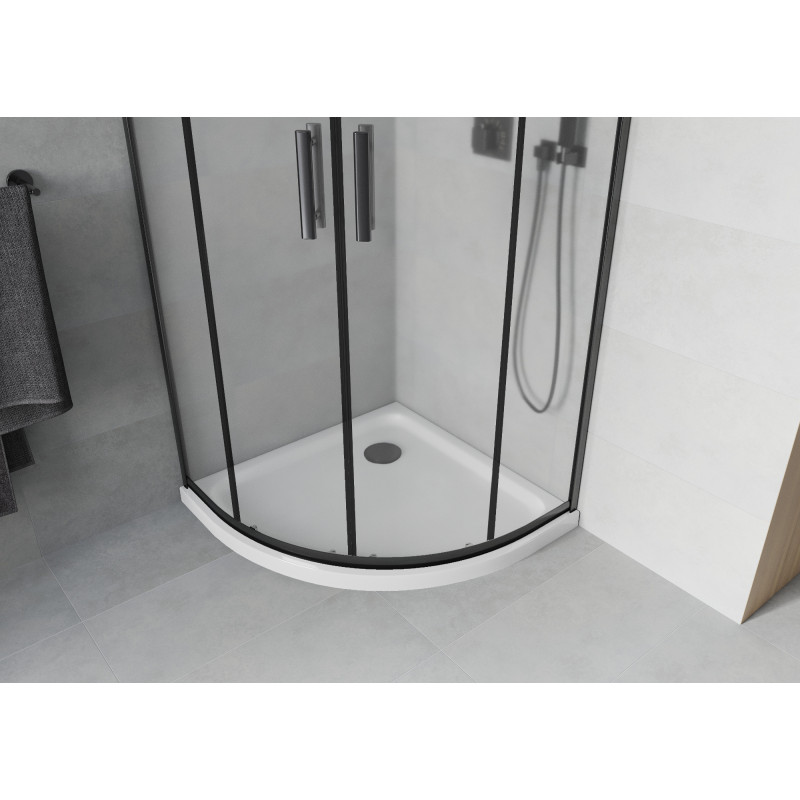 Mexen Rio sprchový kout půlkruhový 90 x 90 cm, matný, černý + vanička Flat, bílý - 863-090-090-70-30-4110B