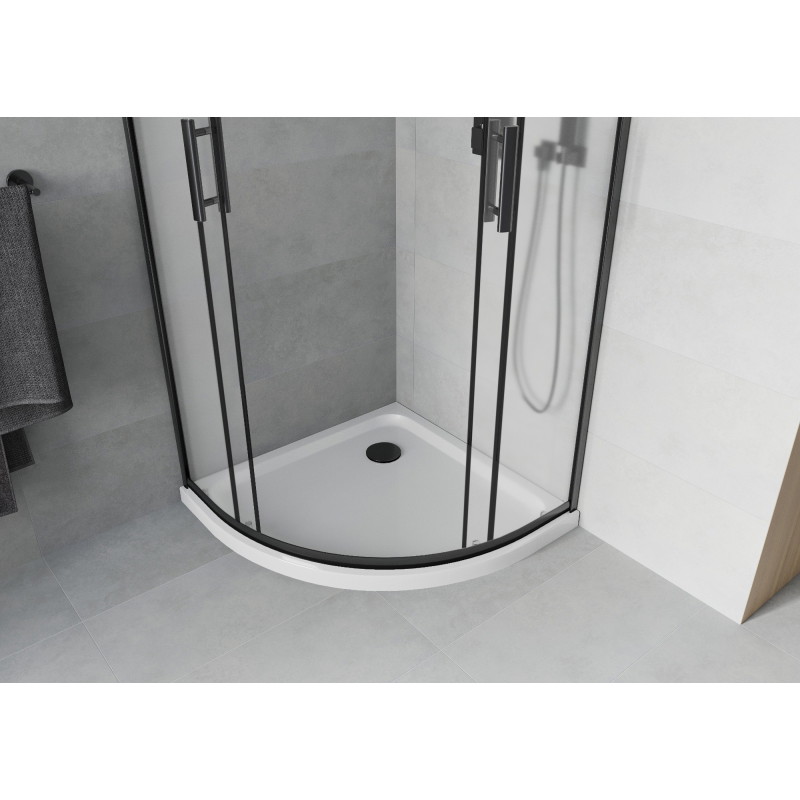 Mexen Rio sprchový kout půlkruhový 90 x 90 cm, matný, černý + vanička Flat, bílá - 863-090-090-70-30-4110B