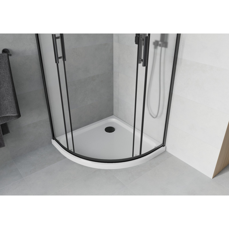 Mexen Rio sprchový kout půlkruhový 90 x 90 cm, matný, černý + vanička Flat, bílý - 863-090-090-70-30-4110B