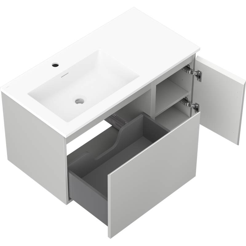 Mexen Orio koupelnová skříňka 90 cm s umyvadlem Otis levá, 1S, 1D, šedá matná/bílá matná - 91A13-09047-3-BBFF62-W18L01