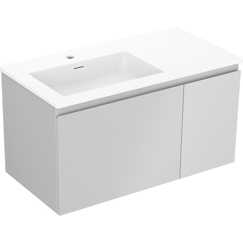 Mexen Orio koupelnová skříňka 90 cm s umyvadlem Otis vlevo, 1S, 1D, šedá mat/bílá mat - 91A13-09047-3-BBFF62-W18L01