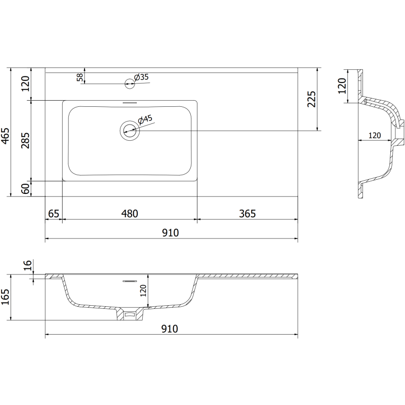 Mexen Orio koupelnová skříňka 90 cm s umyvadlem Otis levým, 1S, 1D, grafit mat/bílá mat - 91A13-09047-3-BBFF66-W18L01