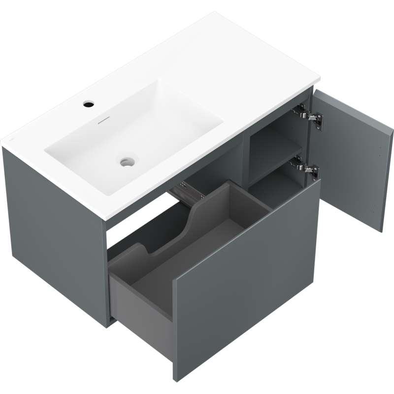 Mexen Orio koupelnová skříňka 90 cm s umyvadlem Otis levým, 1S, 1D, grafit mat/bílá mat - 91A13-09047-3-BBFF66-W18L01