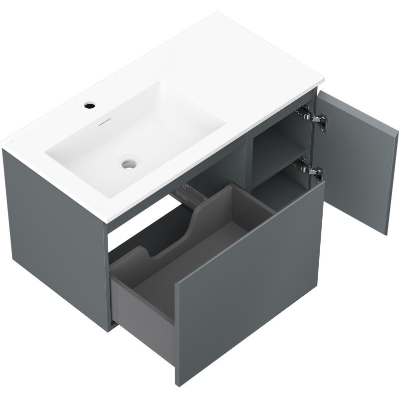 Mexen Orio koupelnová skříňka 90 cm s umyvadlem Otis vlevo, 1S, 1D, grafit mat/bílá mat - 91A13-09047-3-BBFF66-W18L01
