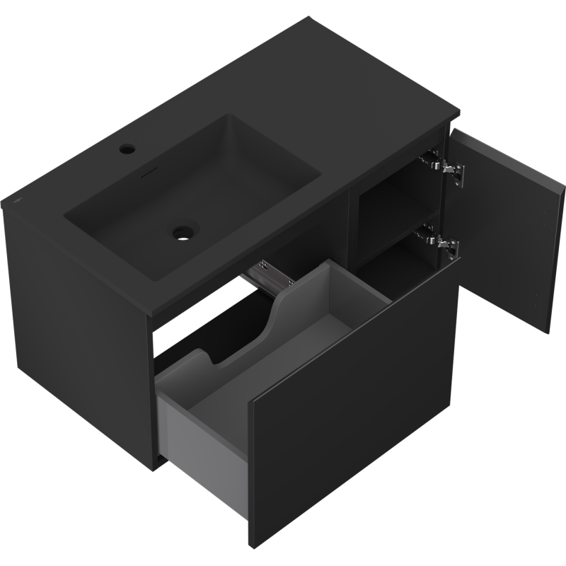 Mexen Orio koupelnová skříňka 90 cm s umyvadlem Otis vlevo, 1S, 1D, černá mat - 91A13-09047-3-BBFF71-W18L71