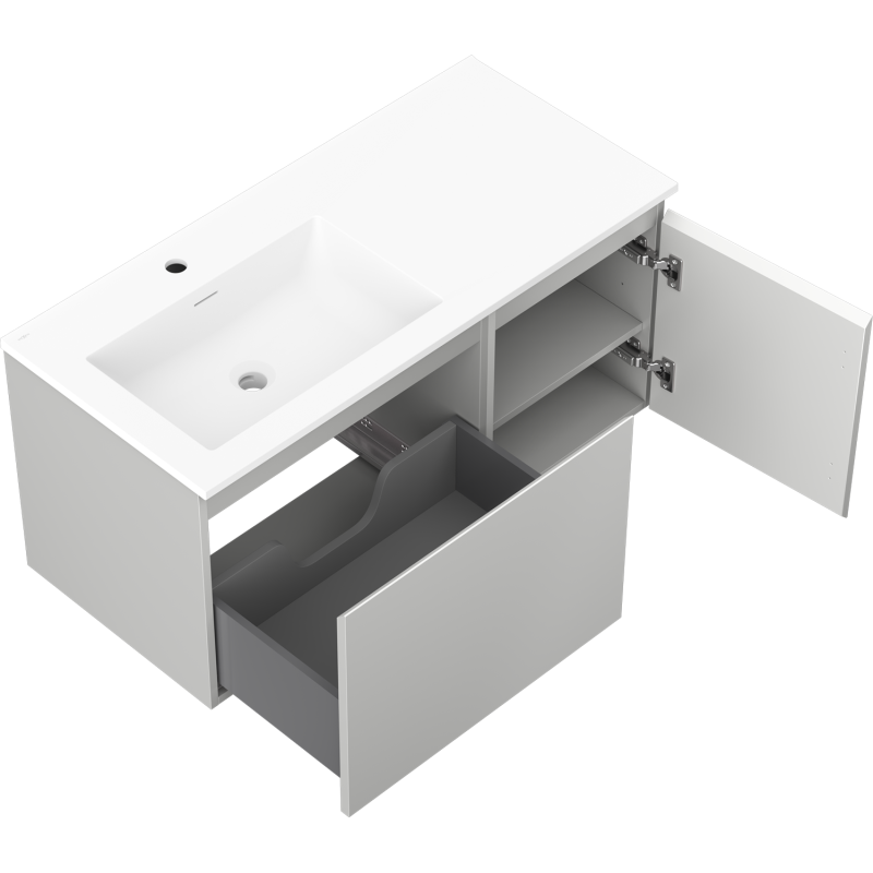 Mexen Orio koupelnová skříňka 100 cm s umyvadlem Otis levým, 1S, 1D, šedá mat/bílá mat - 91A13-10047-3-BBFF62-W18L01