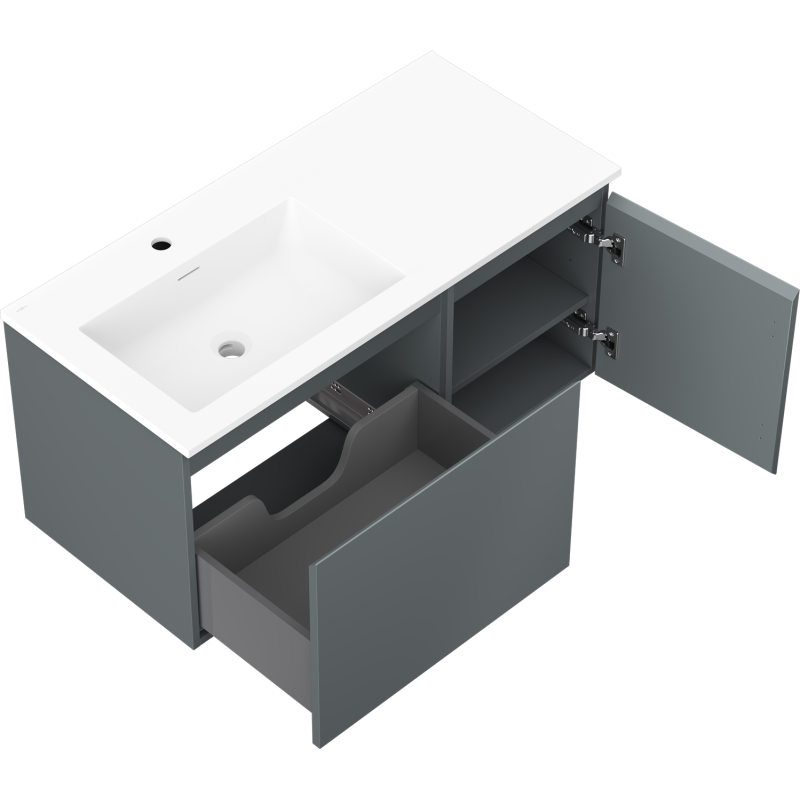 Mexen Orio koupelnová skříňka 100 cm s umyvadlem Otis levá, 1S, 1D, grafit mat/bílá mat - 91A13-10047-3-BBFF66-W18L01