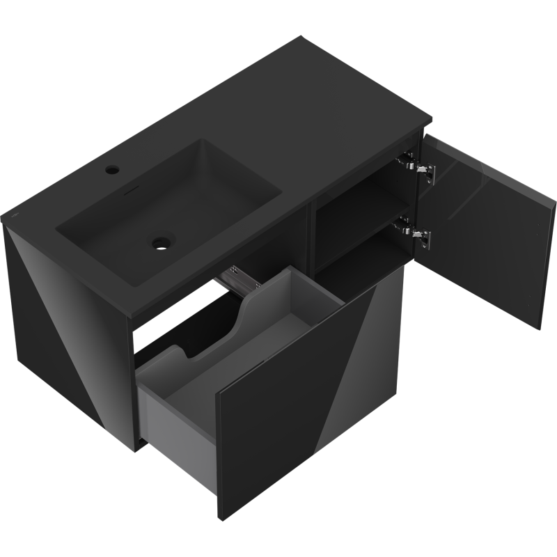 Mexen Orio koupelnová skříňka 100 cm s umyvadlem Otis levým, 1S, 1D, černý lesk/černý mat - 91A13-10047-3-BBFF70-W18L71