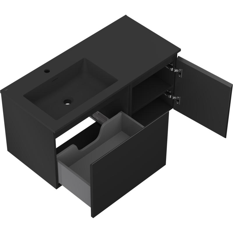 Mexen Orio koupelnová skříňka 100 cm s umyvadlem Otis levá, 1S, 1D, černá matná - 91A13-10047-3-BBFF71-W18L71
