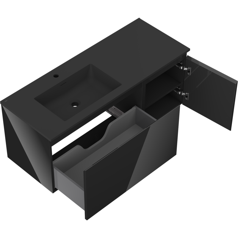 Mexen Orio koupelnová skříňka 120 cm s umyvadlem Otis vlevo, 1S, 1D, černý lesk/černý mat - 91A13-12047-3-BBFF70-W18L71
