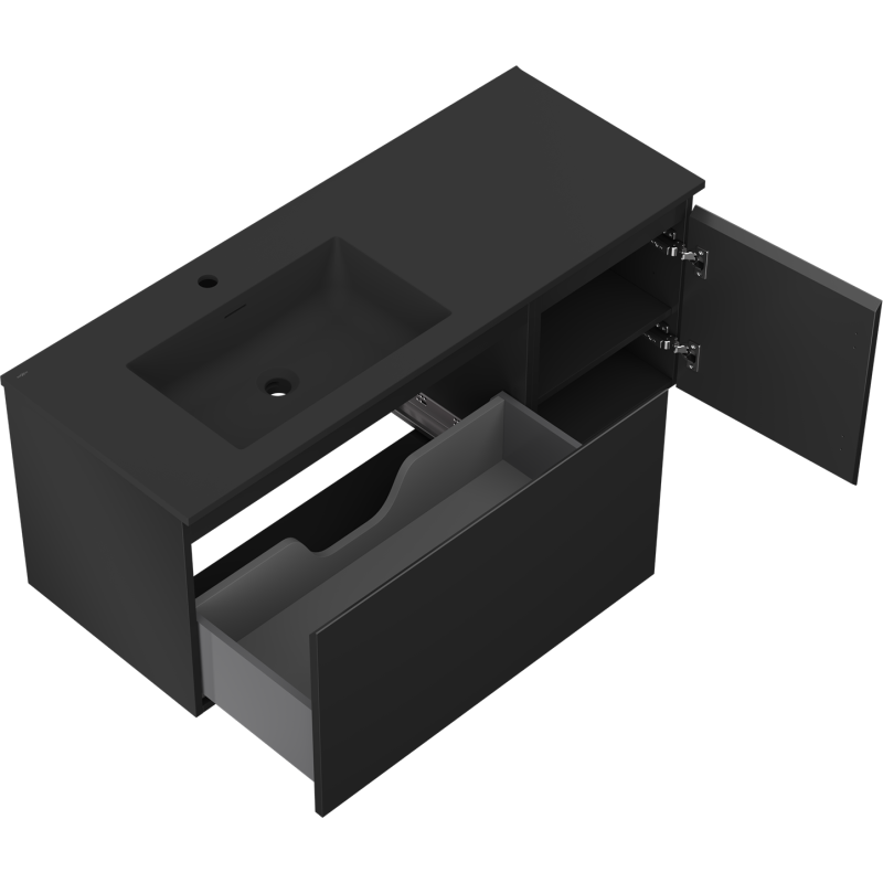 Mexen Orio koupelnová skříňka 120 cm s umyvadlem Otis levá, 1S, 1D, černá mat - 91A13-12047-3-BBFF71-W18L71