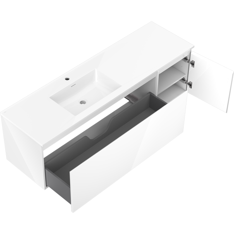 Mexen Orio koupelnová skříňka 160 cm s umyvadlem Otis levá, 1S, 1D, bílý lesk - 91A13-16047-3-BBFF00-W18L00