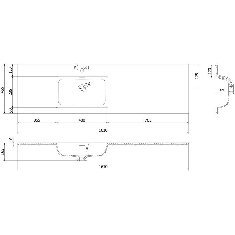 Mexen Orio koupelnová skříňka 160 cm s umyvadlem Otis vlevo, 1S, 1D, šedá mat/bílá mat - 91A13-16047-3-BBFF62-W18L01