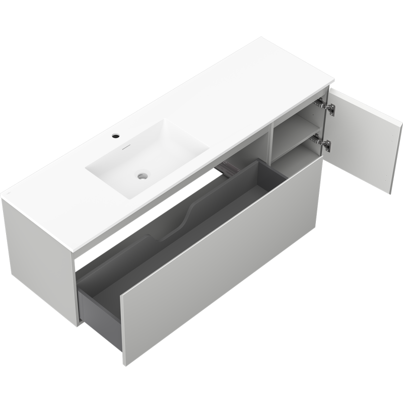 Mexen Orio koupelnová skříňka 160 cm s umyvadlem Otis vlevo, 1S, 1D, šedá mat/bílá mat - 91A13-16047-3-BBFF62-W18L01