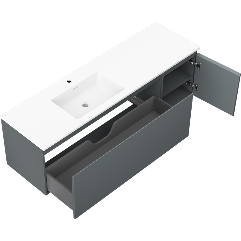 Mexen Orio koupelnová skříňka 160 cm s umyvadlem Otis levá, 1S, 1D, grafit mat/bílá mat - 91A13-16047-3-BBFF66-W18L01