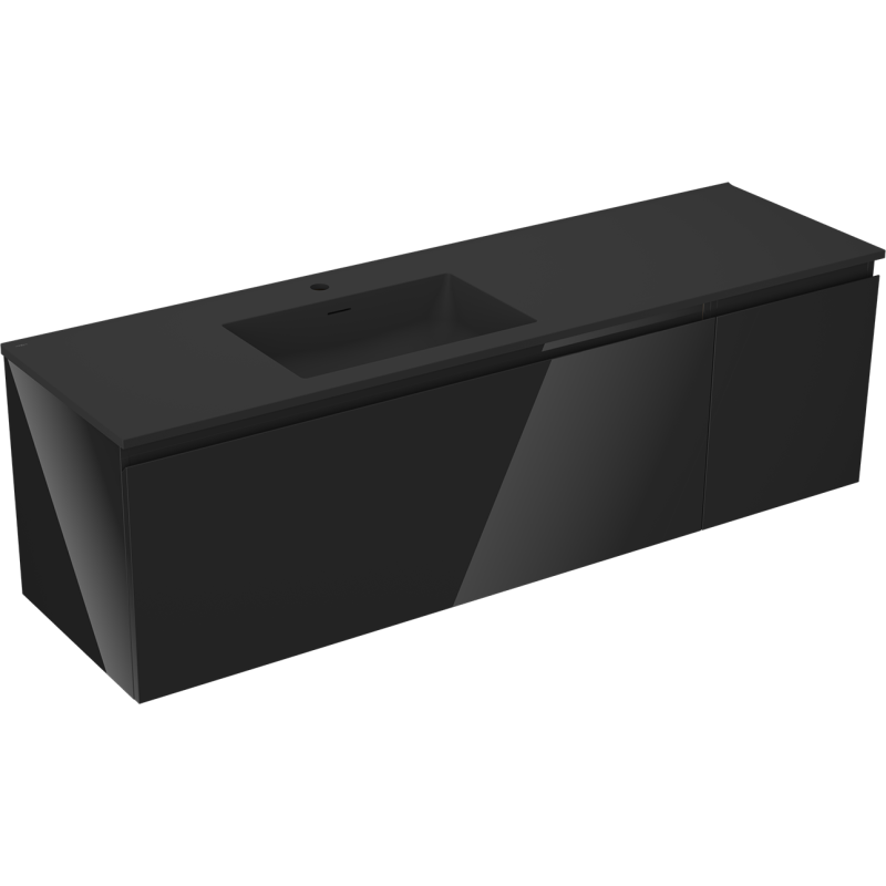 Mexen Orio koupelnová skříňka 160 cm s umyvadlem Otis vlevo, 1S, 1D, černý lesk/černý mat - 91A13-16047-3-BBFF70-W18L71