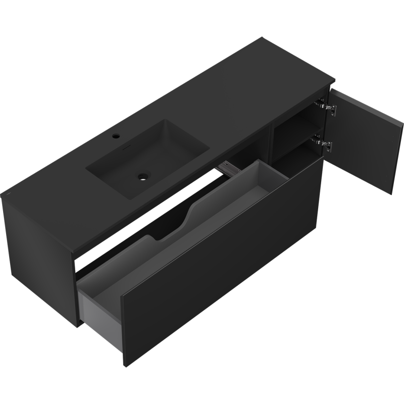 Mexen Orio koupelnová skříňka 160 cm s umyvadlem Otis vlevo, 1S, 1D, černá mat - 91A13-16047-3-BBFF71-W18L71