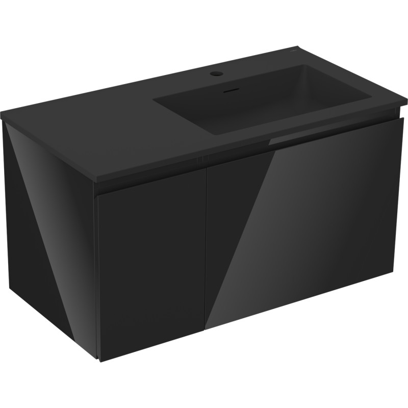 Mexen Orio koupelnová skříňka 90 cm s umyvadlem Otis vpravo, 1S, 1D, černý lesk/černý mat - 91A13-09047-3-BBFF70-W18P71