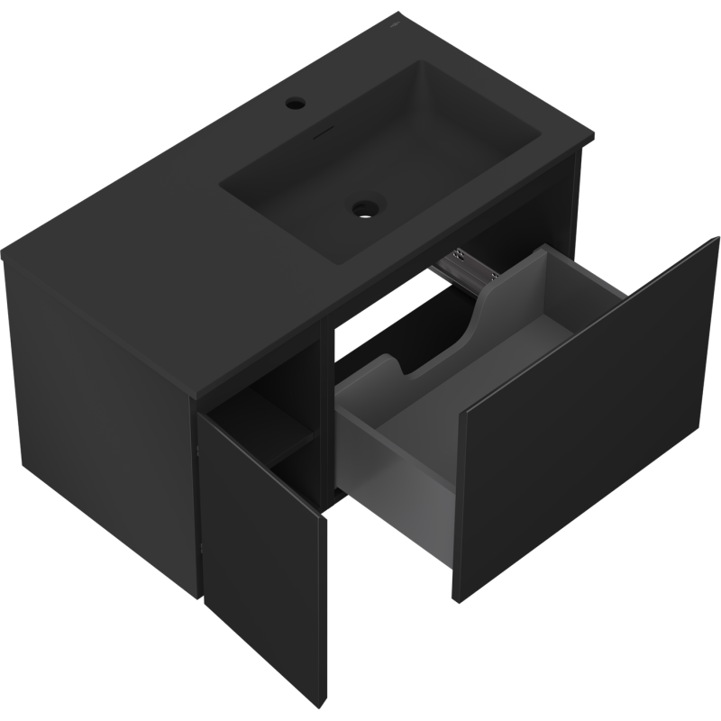 Mexen Orio koupelnová skříňka 90 cm s umyvadlem Otis pravé, 1S, 1D, černá mat - 91A13-09047-3-BBFF71-W18P71
