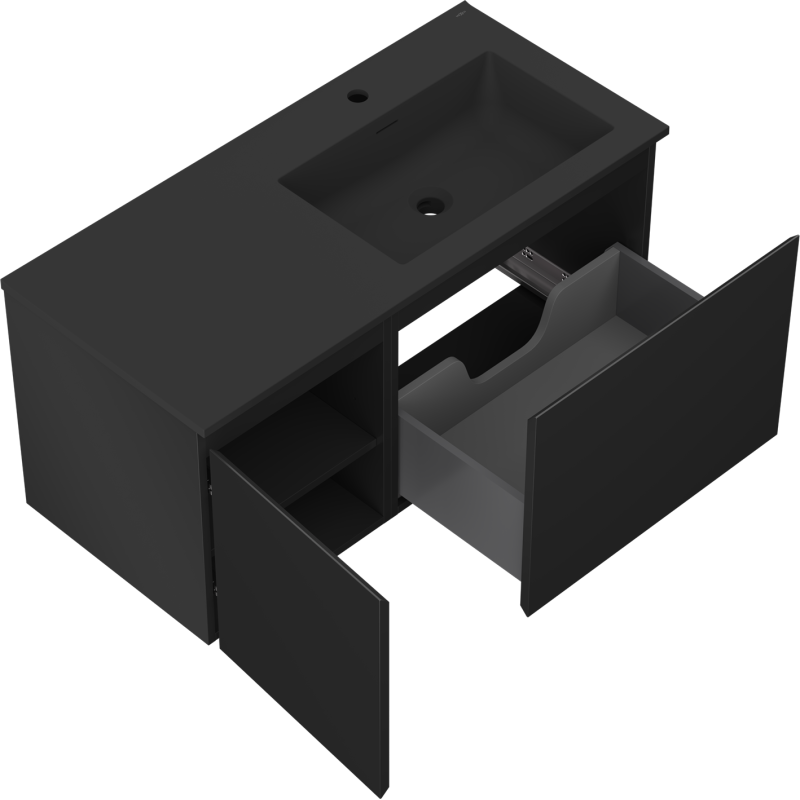 Mexen Orio koupelnová skříňka 100 cm s umyvadlem Otis pravá, 1S, 1D, černá matná - 91A13-10047-3-BBFF71-W18P71