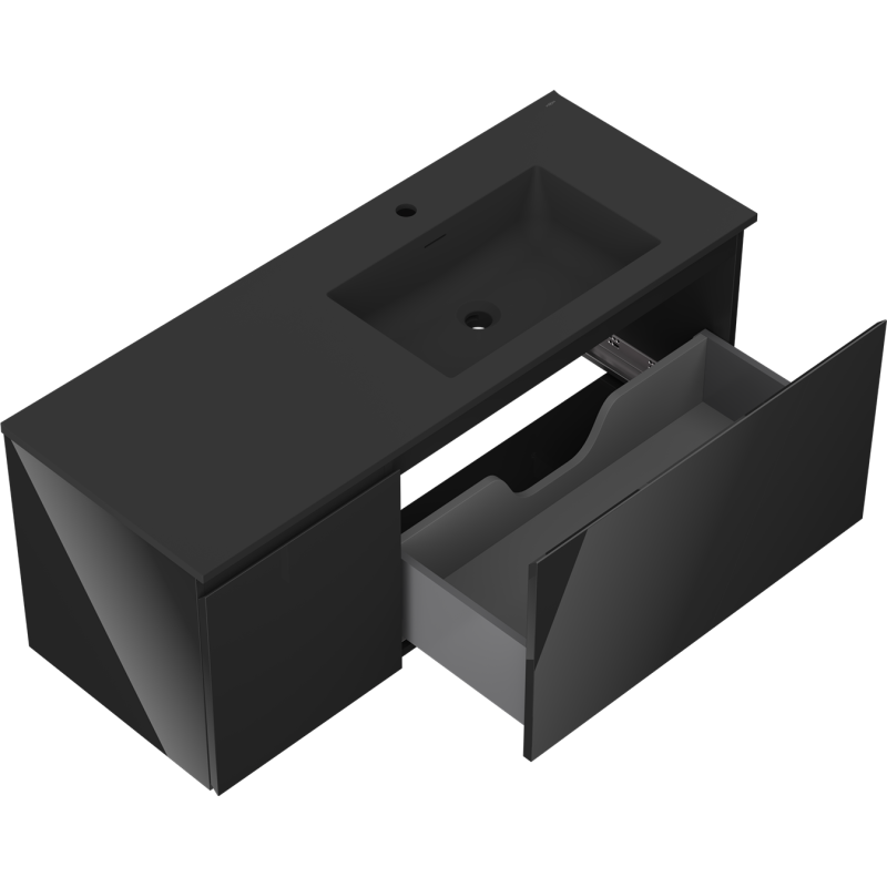 Mexen Orio koupelnová skříňka 120 cm s umyvadlem Otis pravá, 1S, 1D, černý lesk/černý mat - 91A13-12047-3-BBFF70-W18P71