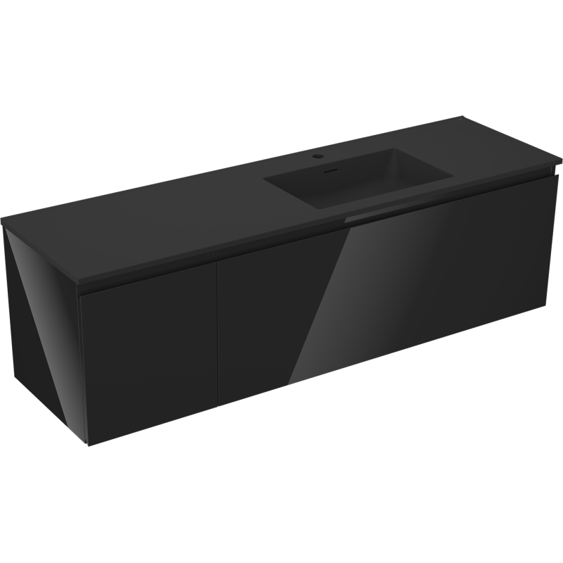 Mexen Orio koupelnová skříňka 160 cm s pravým umyvadlem Otis, 1S, 1D, černý lesk/černý mat - 91A13-16047-3-BBFF70-W18P71