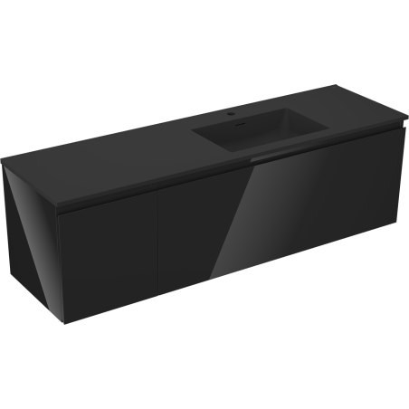 Mexen Orio koupelnová skříňka 160 cm s pravým umyvadlem Otis, 1S, 1D, černý lesk/černý mat - 91A13-16047-3-BBFF70-W18P71