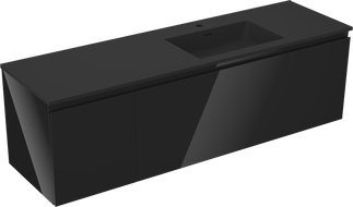 Mexen Orio koupelnová skříňka 160 cm s pravým umyvadlem Otis, 1S, 1D, černý lesk/černý mat - 91A13-16047-3-BBFF70-W18P71