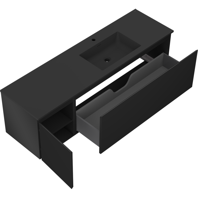 Mexen Orio koupelnová skříňka 160 cm s umyvadlem Otis pravá, 1S, 1D, černá mat - 91A13-16047-3-BBFF71-W18P71