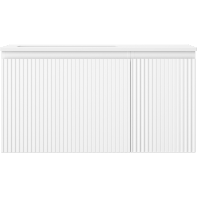 Mexen Rivel koupelnová skříňka 90 cm s levým umyvadlem Otis, 1S, 1D, drážkovaná, bílá matná - 91A23-09047-3-BBFF01-W18L01