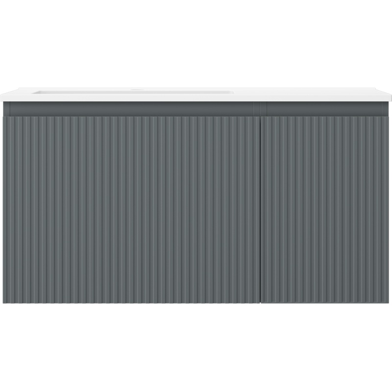 Mexen Rivel koupelnová skříňka 90 cm s umyvadlem Otis vlevo, 1S, 1D, drážkovaná, grafit mat/bílá mat