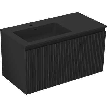 Mexen Rivel koupelnová skříňka 90 cm s umyvadlem Otis levým, 1S, 1D, drážkovaná, černý mat - 91A23-09047-3-BBFF71-W18L71