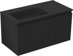 Mexen Rivel koupelnová skříňka 90 cm s umyvadlem Otis levým, 1S, 1D, drážkovaná, černý mat - 91A23-09047-3-BBFF71-W18L71